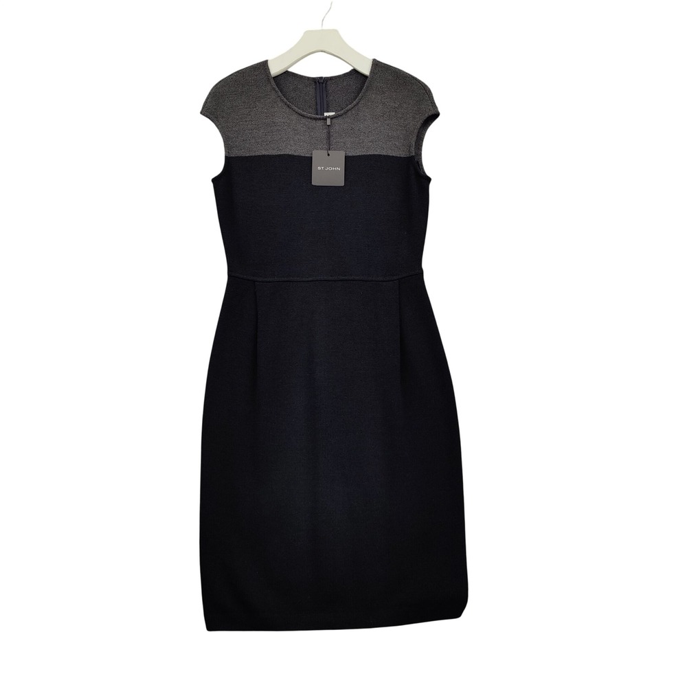 St. John Womens Quiet Luxury Wool Santana Knit Sheath Dress 4 Black Gray NEW
